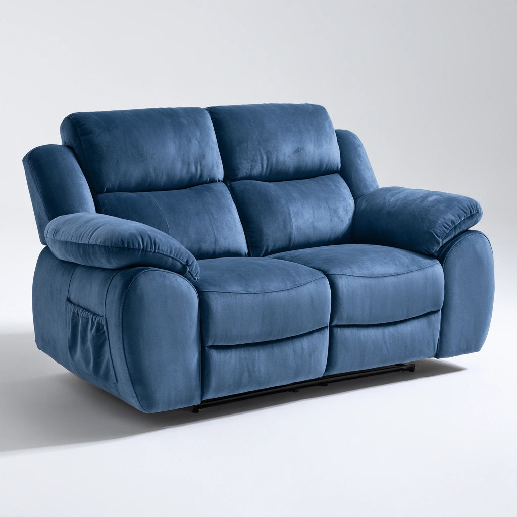 Canapé deux places en velours bleu de la marque domvirexo, fauteuil confortable avec design élégant et tissu doux.
