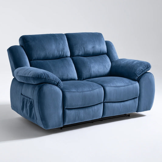 Canapé deux places en velours bleu de la marque domvirexo, fauteuil confortable avec design élégant et tissu doux.
