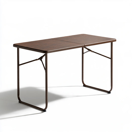 Table pliante polyvalente gris de la marque domvirexo, avec lignes épurées, positionnée en diagonale sur un fond neutre.