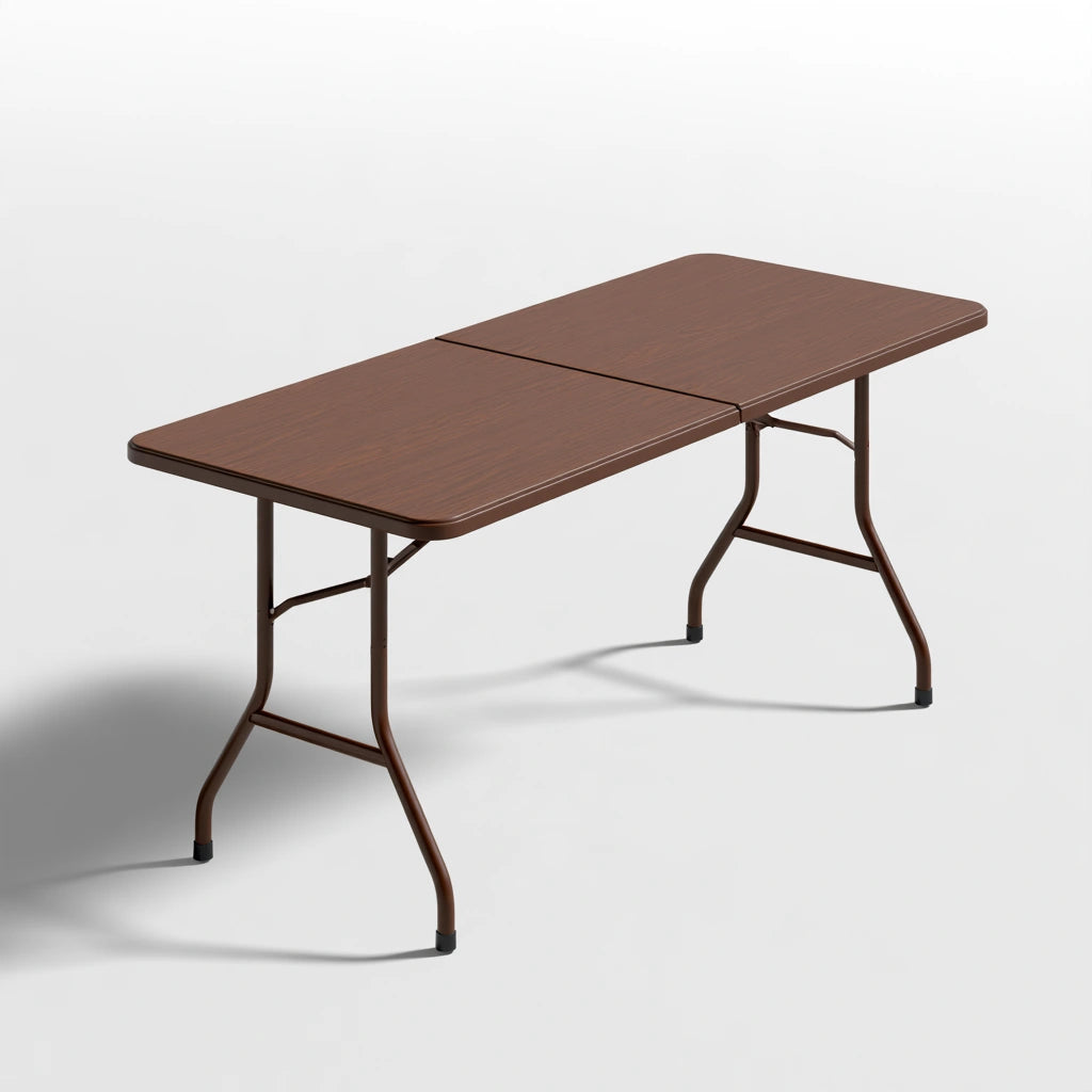 Table pliante polyvalente Domvirexo de couleur grise, positionnée en diagonale, avec lignes épurées, idéale comme table d'appoint.