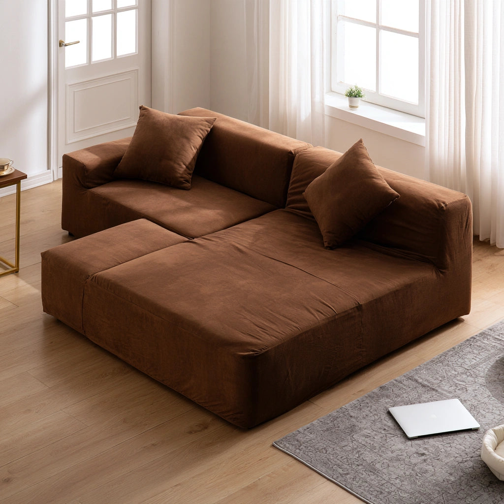 Canapé d'angle modulable gris de la marque Domvirexo, lignes épurées et design moderne, sectionnel avec plusieurs modules.