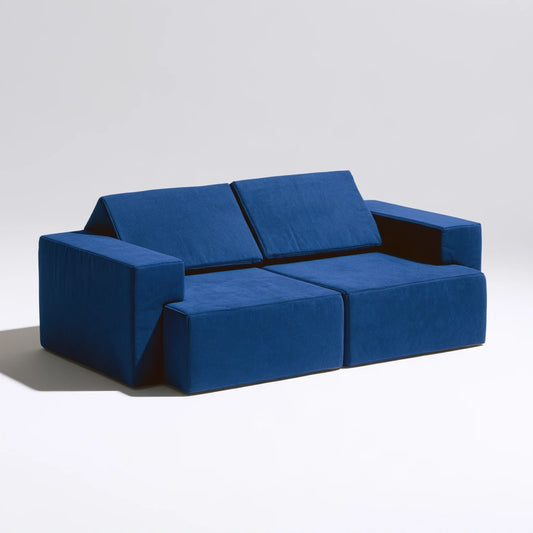 Canapé de jeu modulable pour enfant de couleur bleu foncé, avec lignes épurées, de la marque domvirexo.