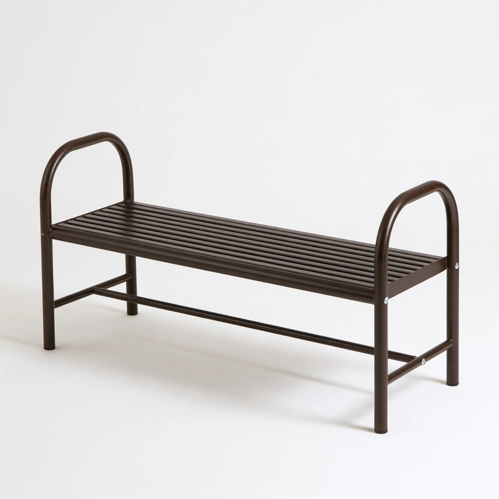Banc décoratif en métal brun foncé, idéal pour extérieur, avec assise solide et design élégant, de la marque domvirexo.