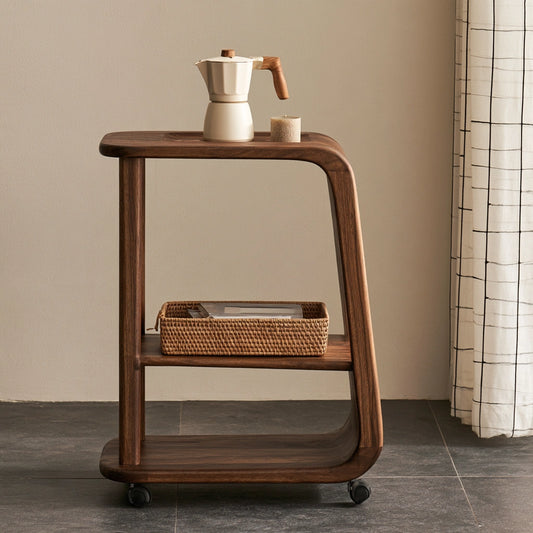 Table d'appoint en bois brun foncé avec roulettes, table d'appoint en bois de style C, par domvirexo.