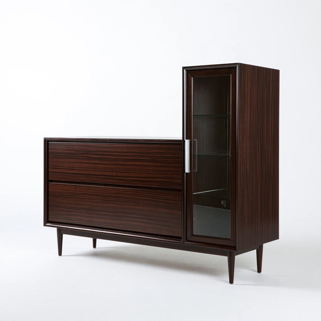 Meuble de rangement en bois brun foncé de style entrée, avec quatre jambes fines et élégantes, de la marque domvirexo.
