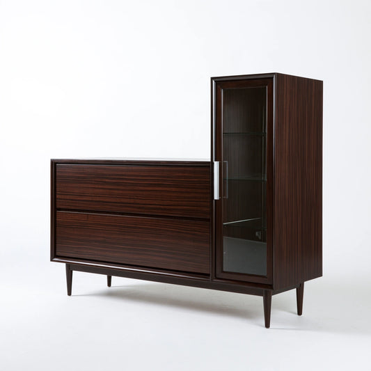 Meuble de rangement en bois brun foncé de style entrée, avec quatre jambes fines et élégantes, de la marque domvirexo.