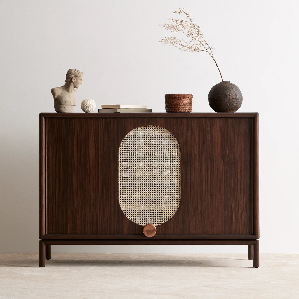 Meuble de rangement en bois brun foncé de style entrée, cabinet rectangulaire de la marque domvirexo.