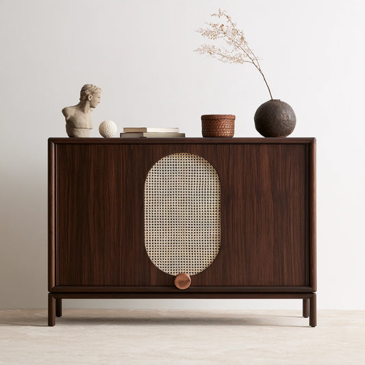 Meuble de rangement en bois brun foncé de style entrée, cabinet rectangulaire de la marque domvirexo.