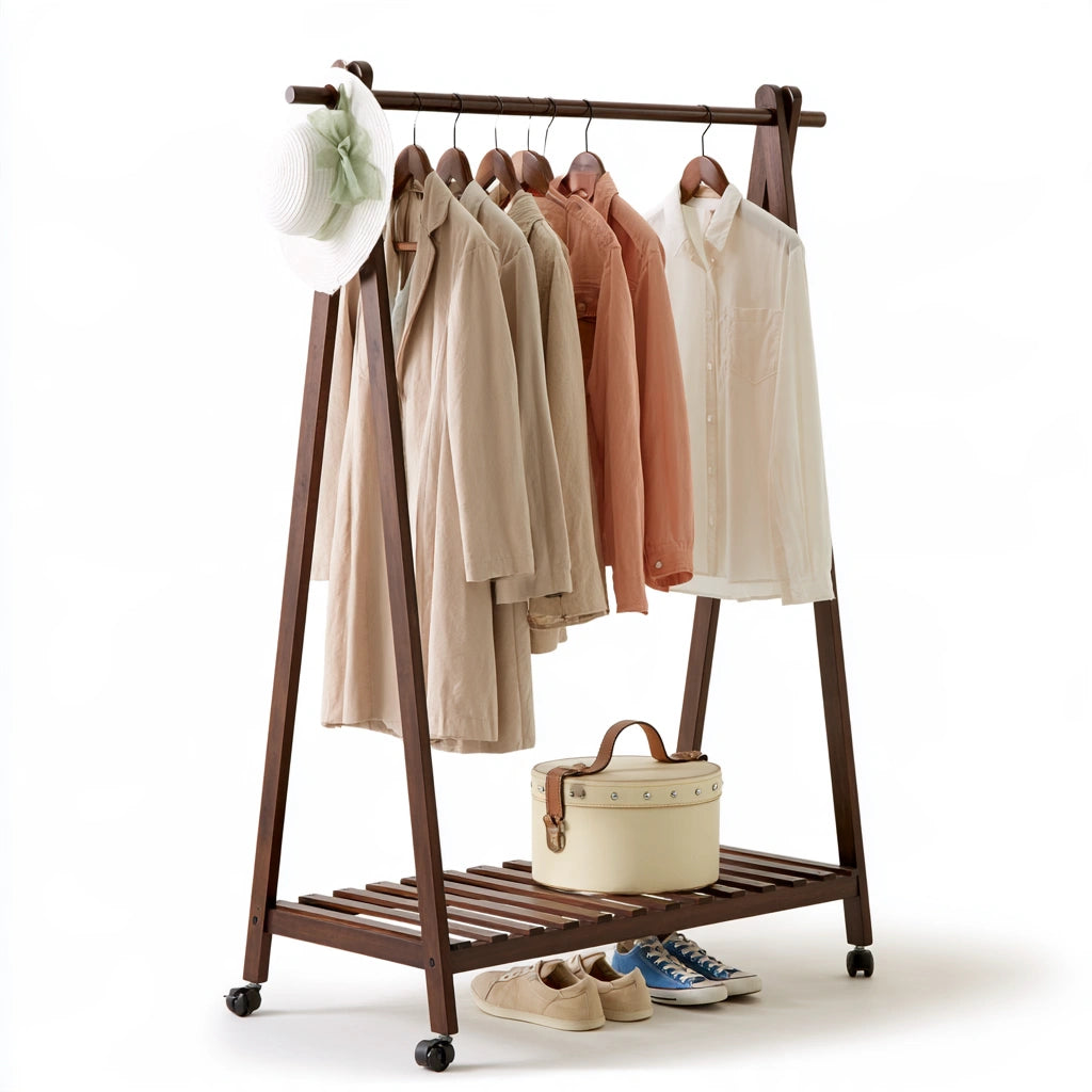 Portant à vêtements en bois brun foncé, en forme de chevalet, pour rangements et meubles d'entrée, de marque domvirexo.