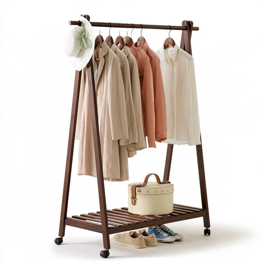Portant à vêtements en bois brun foncé, en forme de chevalet, pour rangements et meubles d'entrée, de marque domvirexo.